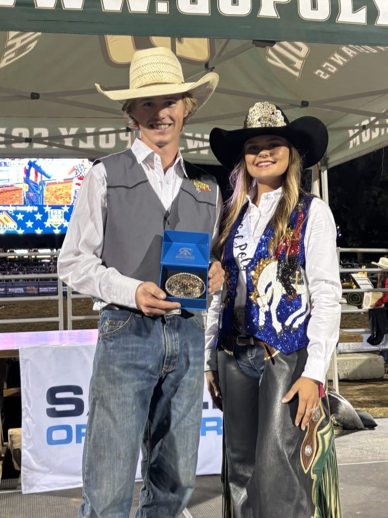 Burke at the Cal Poly San Luis Obispo Rodeo in April, where he won the bull riding competition. Credit: Feather River College.