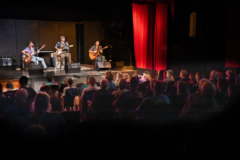 The Achilles Wheel Trio performs at the Yuba Theatre during Downieville Mountain Music. Credit: Bill Evans, @modalman.