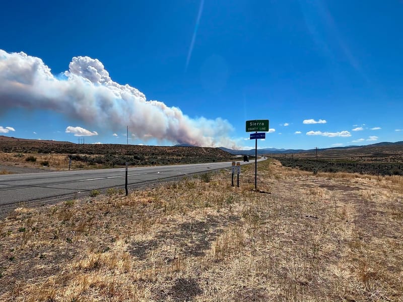 Smoke from the Hawk Fire is visible in eastern Sierra County.