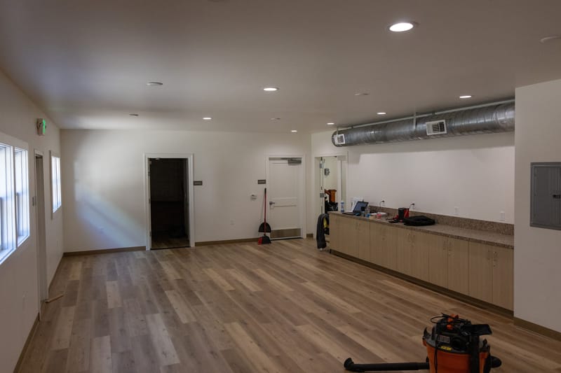 The renovated main room on the building’s ground floor