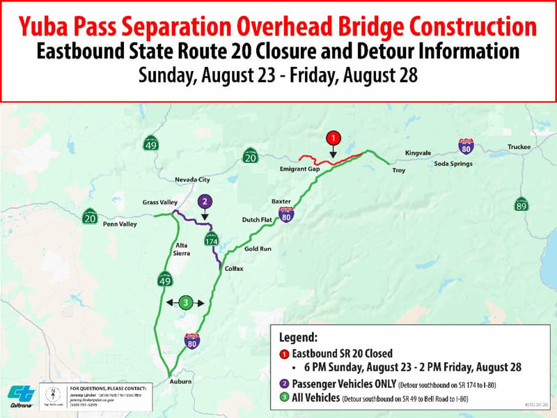 A map of the closing section of roadway and detour routes. Dates on this graphic are no longer correct.