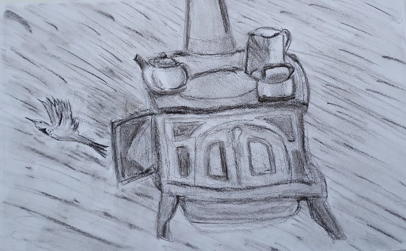Wood stove with bird