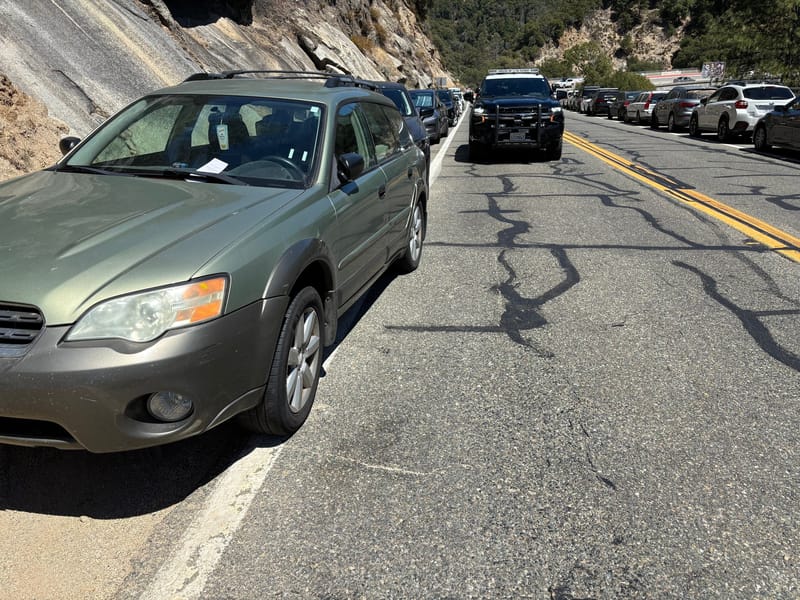 An example of a vehicle parked illegally along Highway 49 near the South Yuba River crossing. Photo: CHP – Grass Valley.