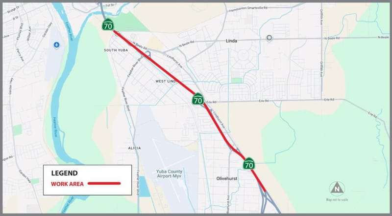A map of the paving work area. Credit: Caltrans District 3.