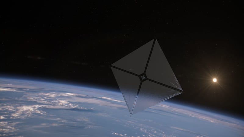 This artist’s concept shows the Advanced Composite Solar Sail System spacecraft sailing in space using the energy of the Sun. Credit: NASA/Aero Animation/Ben Schweighart.