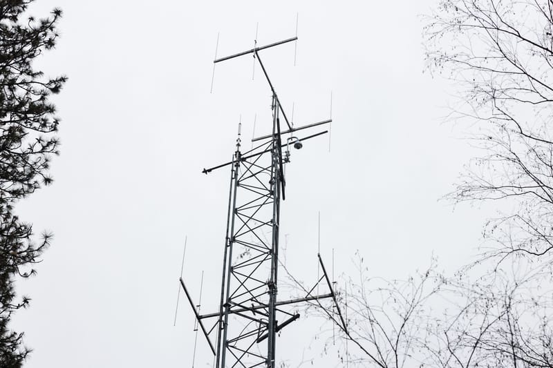 The new camera perches atop the communications tower directly above the Downieville Courthouse.