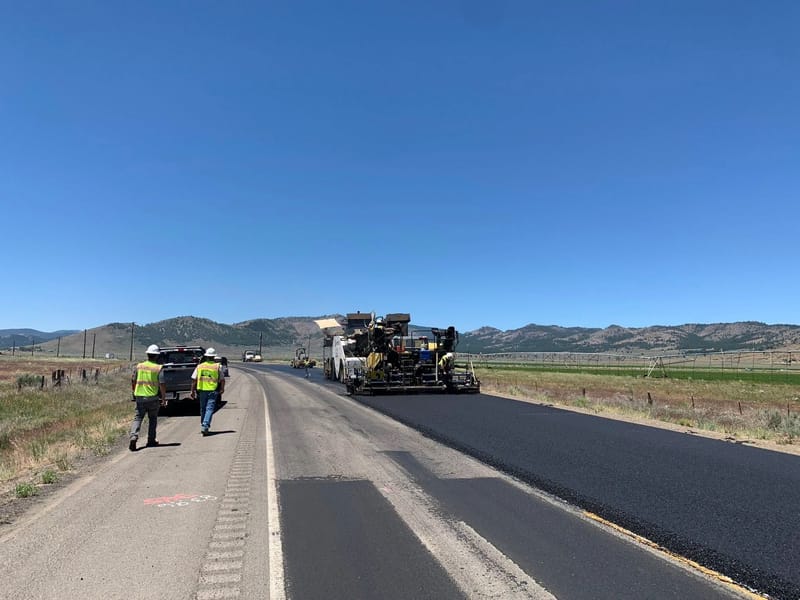 Paving work on Highway 70. Credit: Caltrans District 2.