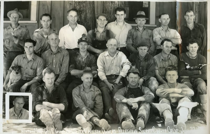 Kenton Mine Crew, June 22, 1936. Tall man 5th from left with dark hair and a widow’s peak is Mickey Macklin who was married to Mary Hope’s sister Carmen (Veck). The man in the middle on the far right (with the crack in the photo across his sweater) is Robert Strickler. Robert married Al Hope’s Sister Meda.