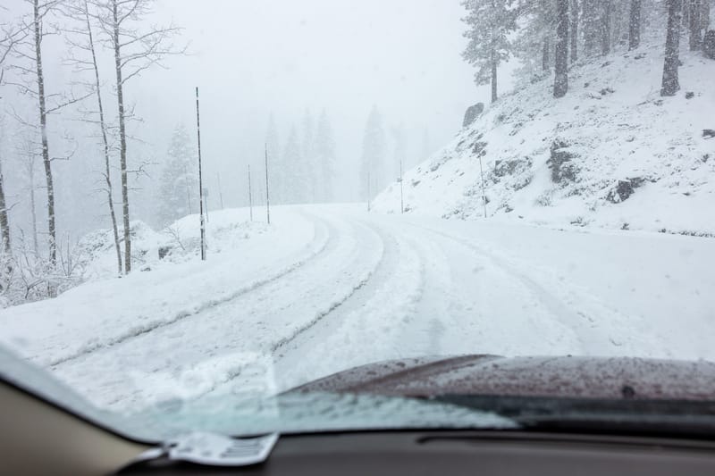 Multiple inches of yet-to-be-plowed snow near Yuba Pass