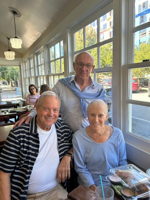 Lenny with Mel Ruskin and Pelley Brown at the “Original Famous” 4th Street Delicatessen.