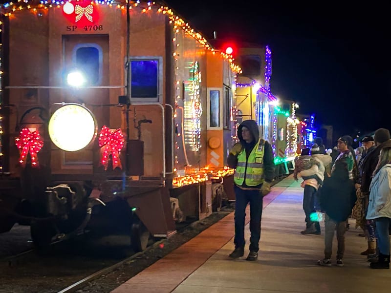 A “Santa Train” prepares to leave the station at the Western Pacific Railroad Museum