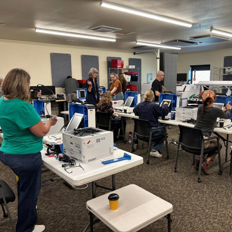 Nevada County Elections staff perform logic and accuracy testing in preparation for the November 3 election.
