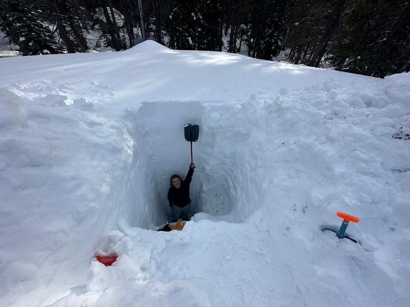 Snowpack at the UC Berkeley Central Sierra Snow Lab in Soda Springs, 2023. The following winter, a strong El Niño cycle, produced far less snow.