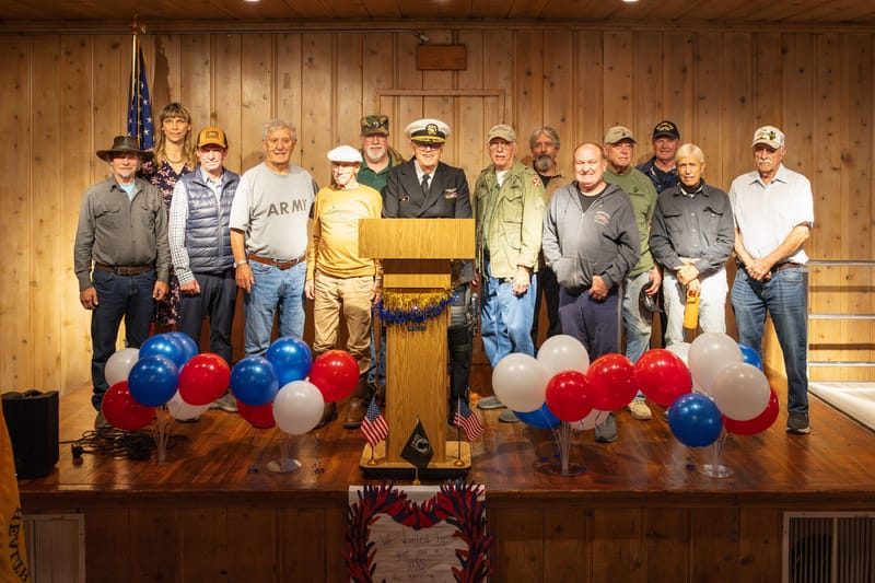 Veterans gathered for a picture following lunch at the Downieville Community Hall.