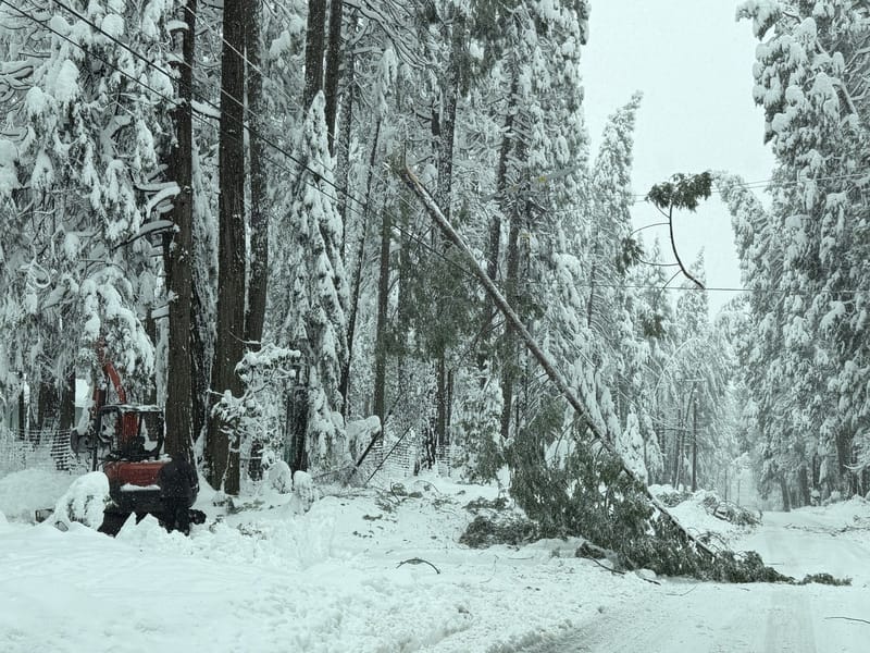 Outages from damage to power infrastructure persist in parts of Sierra and Nevada Counties. Credit: California Governor’s Office of Emergency Services.