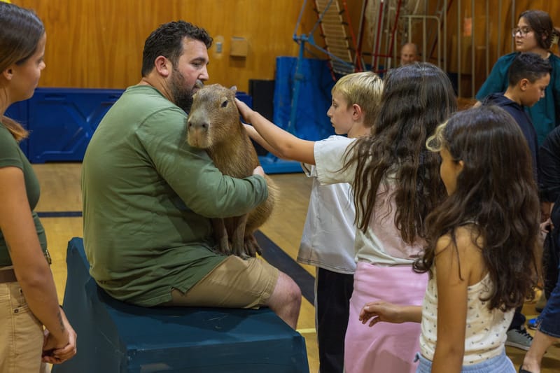 Tater Tot returned, once again letting students up close.
