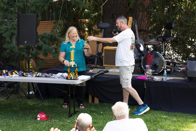 Sandy Blake receives the “She Never Took Her Foot Off the Gas” award