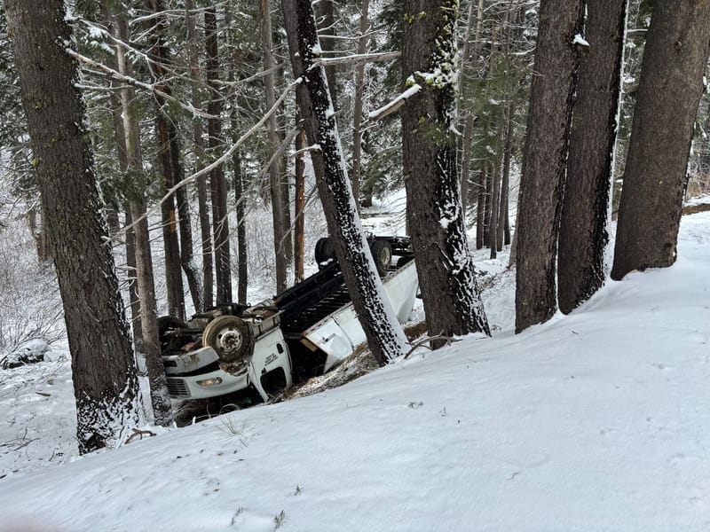 A photo of the rolled-over box truck. Credit: CHP - Grass Valley / Facebook.