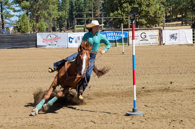 Sophia Stapleton of Lincoln competes in pole bending at the Sierraville Junior Rodeo.