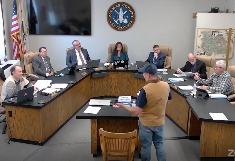 Derek Milsaps updates the Plumas County Board on his USDA team’s mission.