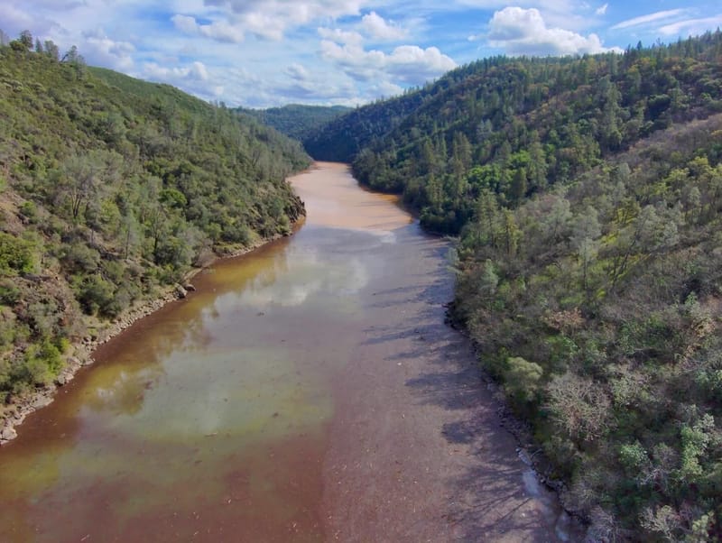 The California Office of Spill Prevention and Response shared this photo of an oil slick on the Yuba River downstream of the accident.