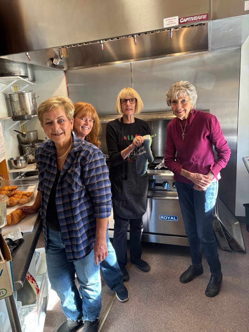 The Kitchen Crew, headed by Fire Auxiliary President JoAn Lencioni. Left to right: JoAn Lencioni, Patty Hall, Christie Brzyscz, and Fran Burgard.